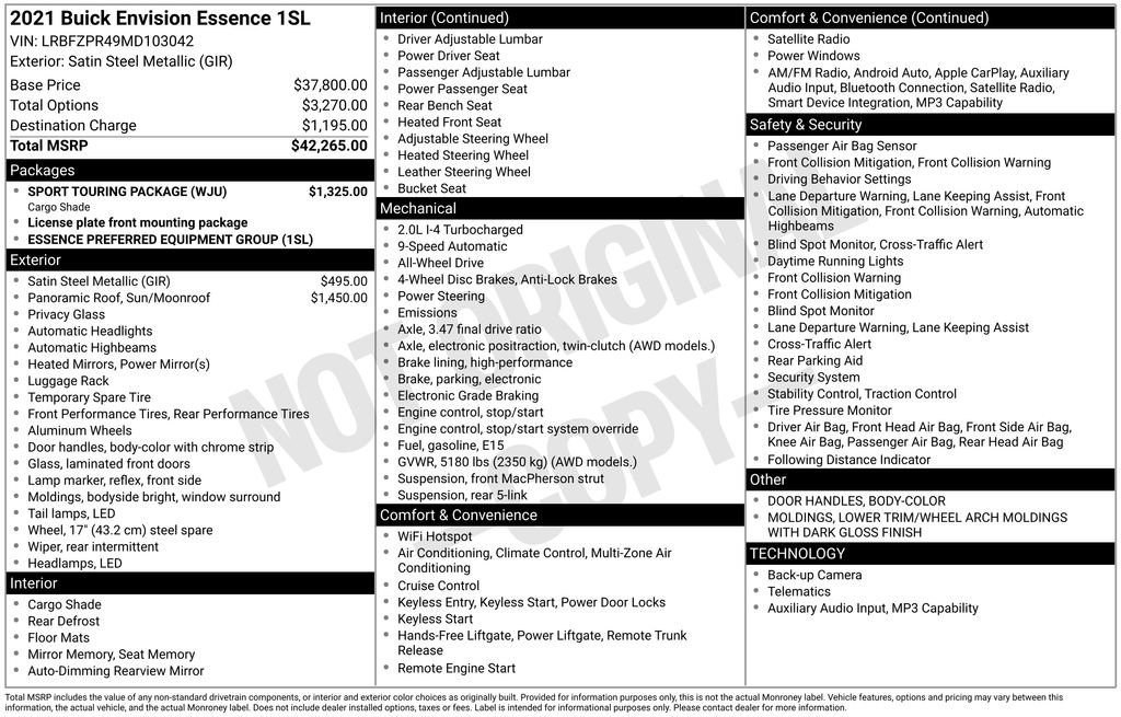 Used 2021 Buick Envision Essence w/ Sport Touring Package AWD/4WD image 10