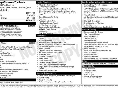 Used 2018 Jeep Cherokee Trailhawk w/ Quick Order Package 25L image 10