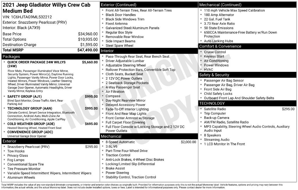 Used 2021 Jeep Gladiator Sport AWD/4WD image 3