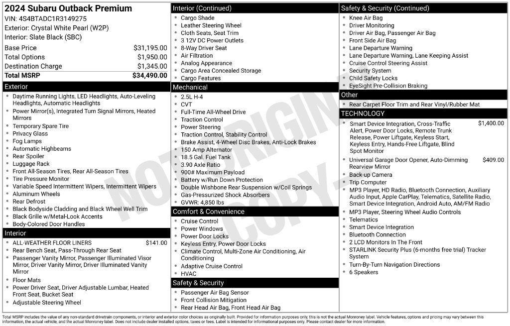 Certified 2024 Subaru Outback Premium AWD/4WD image 35