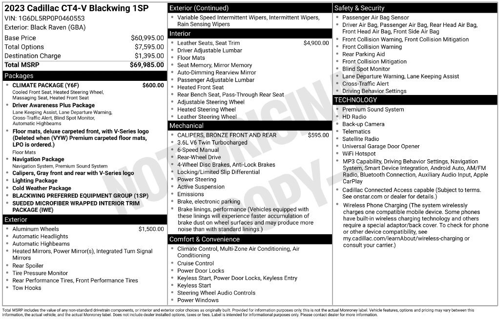 Used 2023 Cadillac CT4 V Blackwing w/ Climate Package RWD image 10