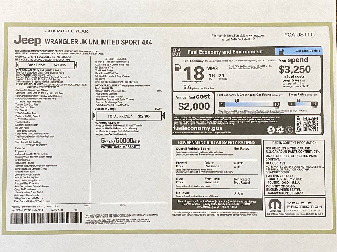 Used 2018 Jeep Wrangler Unlimited Sport AWD/4WD image 66