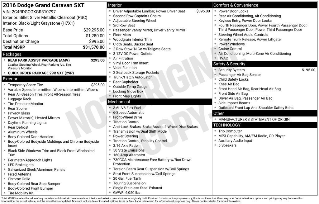 Used 2016 Dodge Grand Caravan SXT w/ Rear Park Assist Package FWD image 2