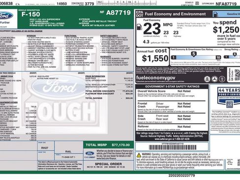 Used 2022 Ford F150 Platinum w/ Equipment Group 701A High image 2