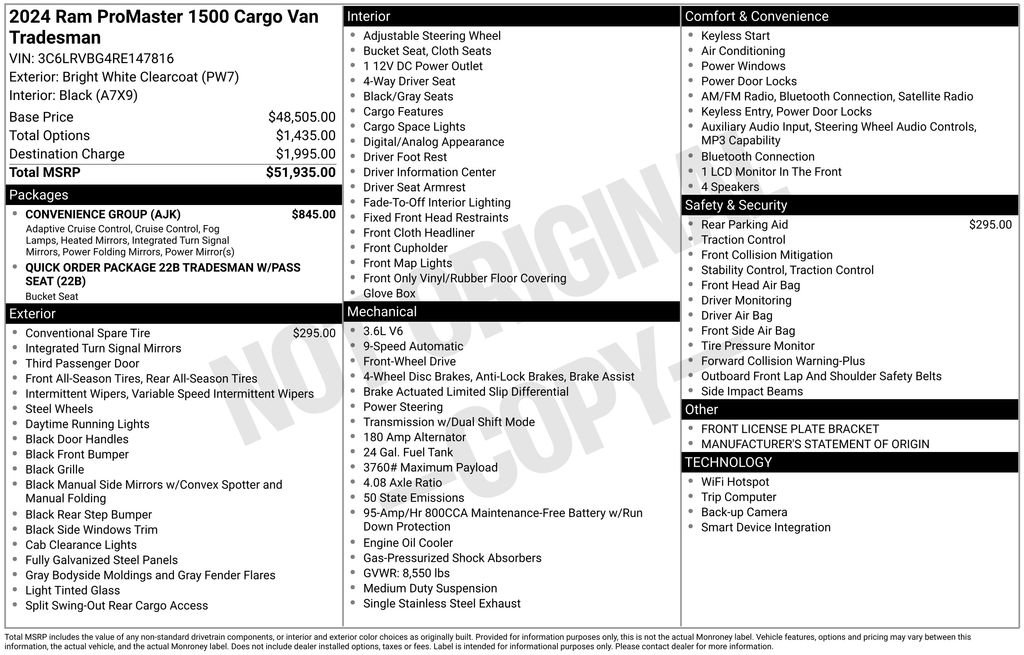 Used 2024 RAM ProMaster 1500 w/ Convenience Group FWD image 9