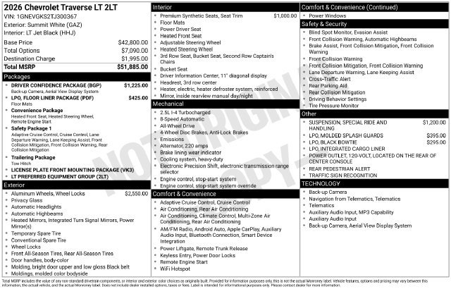 New 2026 Chevrolet Traverse LT w/ Driver Confidence Package AWD/4WD image 47