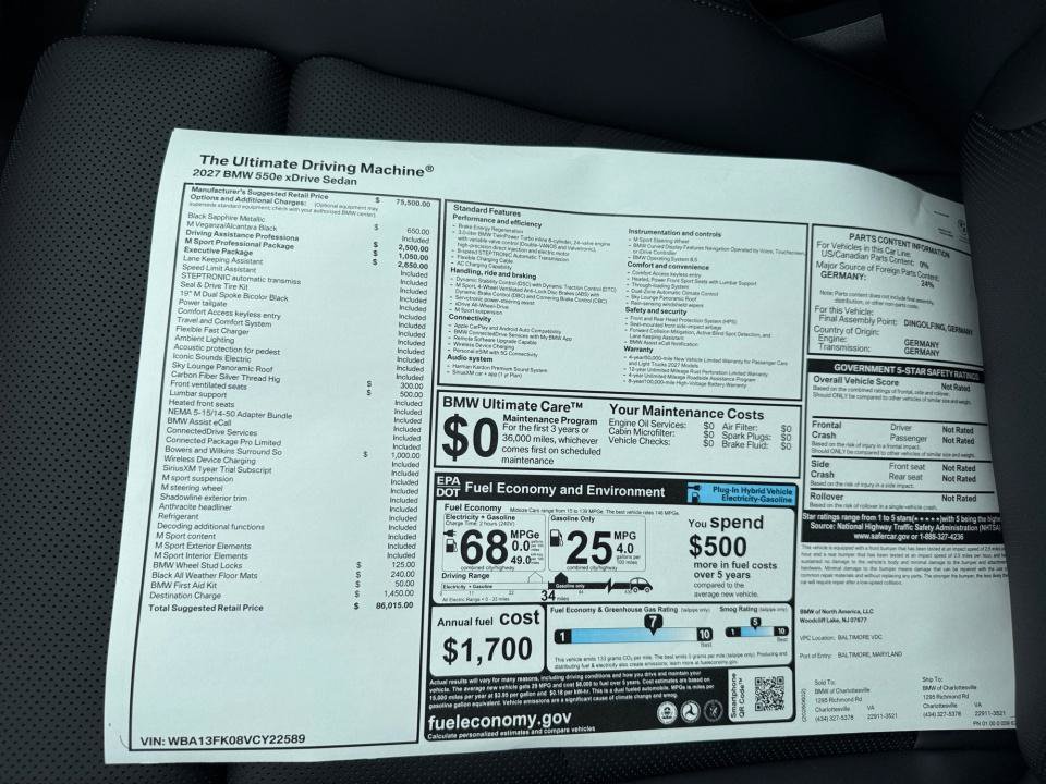 New 2027 BMW 550e xDrive w/ Executive Package AWD/4WD image 33