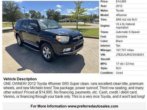 Used 2012 Toyota 4Runner SR5 w/ Convenience Pkg image 2
