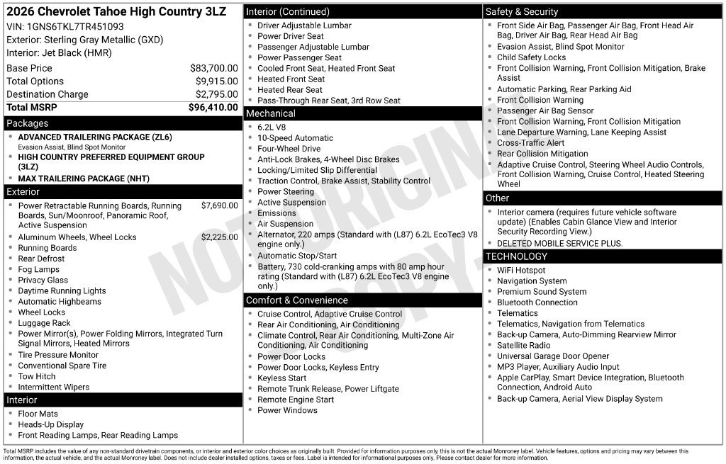 New 2026 Chevrolet Tahoe High Country AWD/4WD image 8
