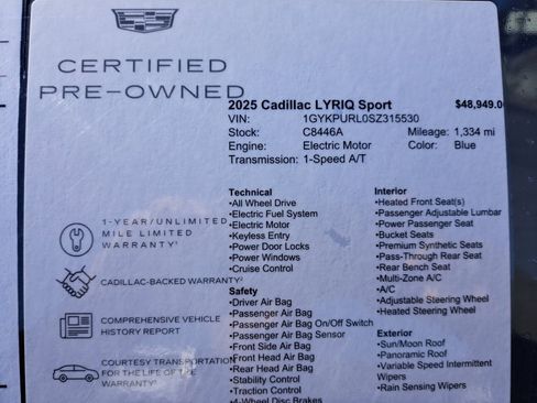 Certified 2025 Cadillac Lyriq Sport image 34