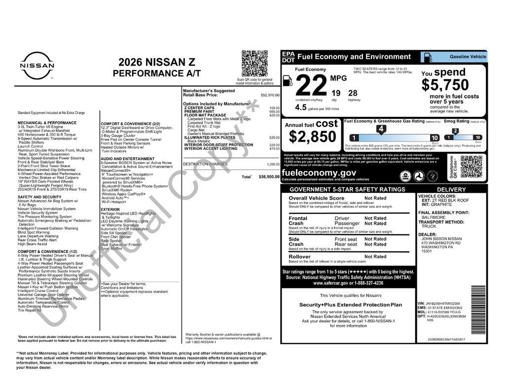 New 2026 Nissan Z Performance w/ Floor Mat Package RWD image 6