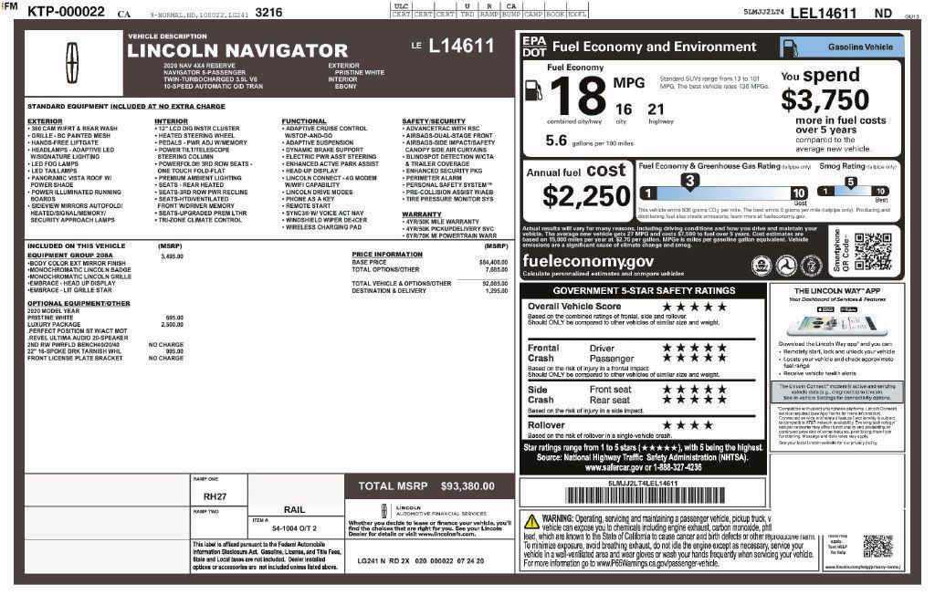 Used 2020 Lincoln Navigator Reserve w/ Equipment Group 208A Reserve AWD/4WD image 2
