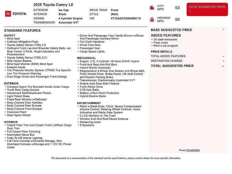 Used 2025 Toyota Camry LE FWD image 2