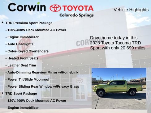 Used 2023 Toyota Tacoma TRD Sport w/ TRD Premium Sport Package image 7