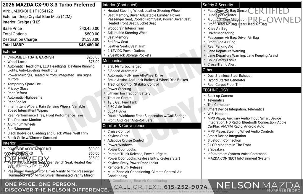 Certified 2026 MAZDA CX-90 3.3 Turbo w/ Preferred Package AWD/4WD image 2