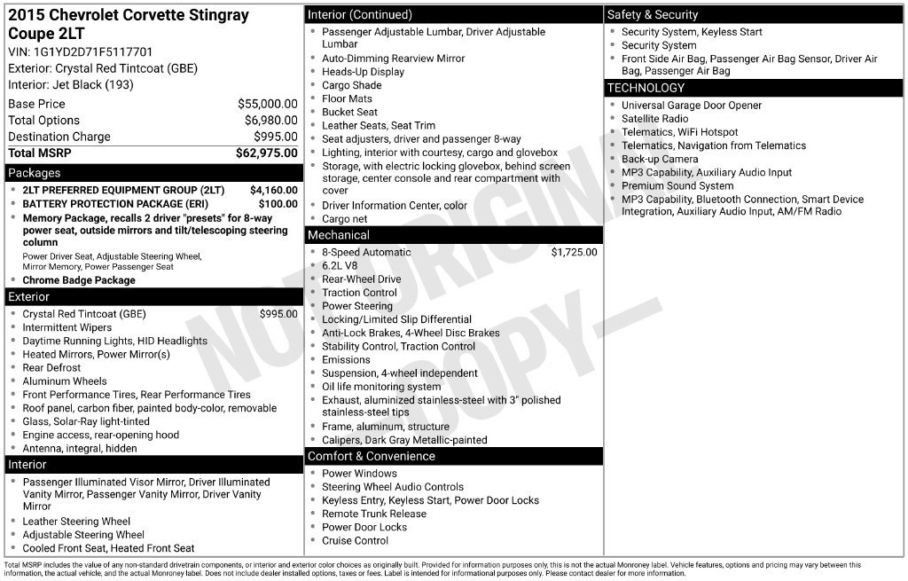 Used 2015 Chevrolet Corvette Stingray Coupe w/ 2LT Preferred Equipment Group RWD image 15