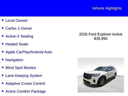 Used 2026 Ford Explorer Active w/ Active Comfort Package RWD image 2