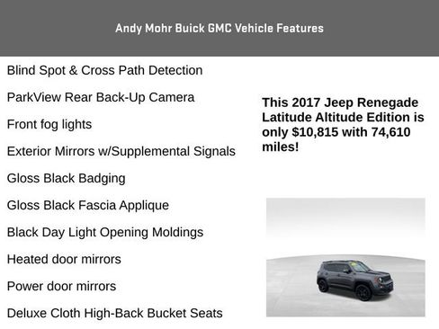 Used 2017 Jeep Renegade Altitude w/ Safety & Security Group (ALP) image 16