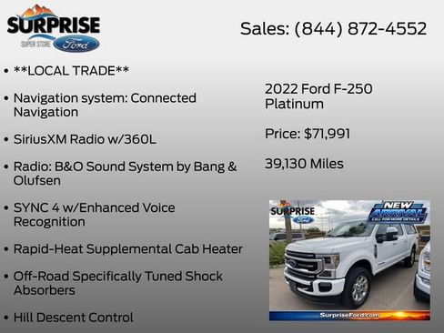 Used 2022 Ford F250 Platinum w/ FX4 Off-Road Package AWD/4WD image 13