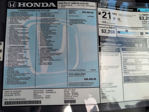 New 2026 Honda Pilot Black Edition image 16