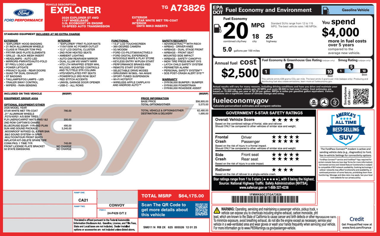 Used 2026 Ford Explorer ST w/ Sun And Sound Package AWD/4WD image 56