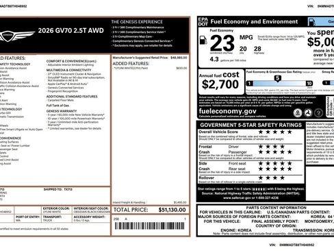 Certified 2026 Genesis GV70 2.5T AWD/4WD image 3