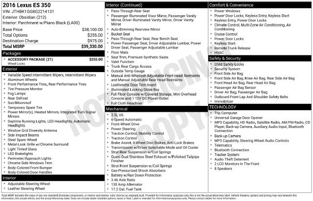 Used 2016 Lexus ES 350 w/ Accessory Package FWD image 20