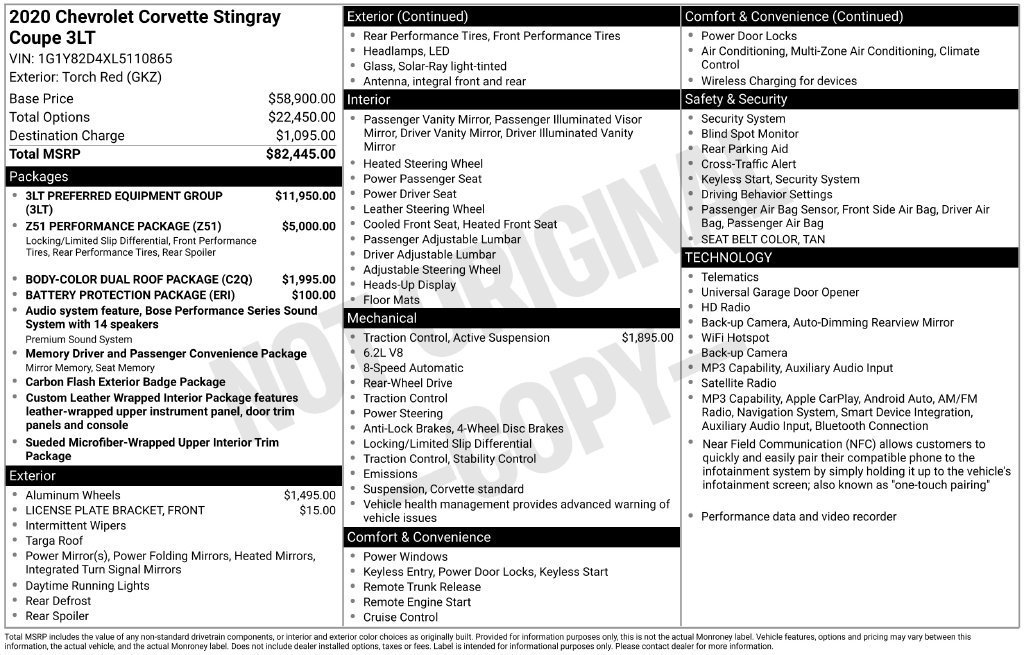 Certified 2020 Chevrolet Corvette Stingray Premium Cpe w/ 3LT Preferred Equipment Group RWD image 33