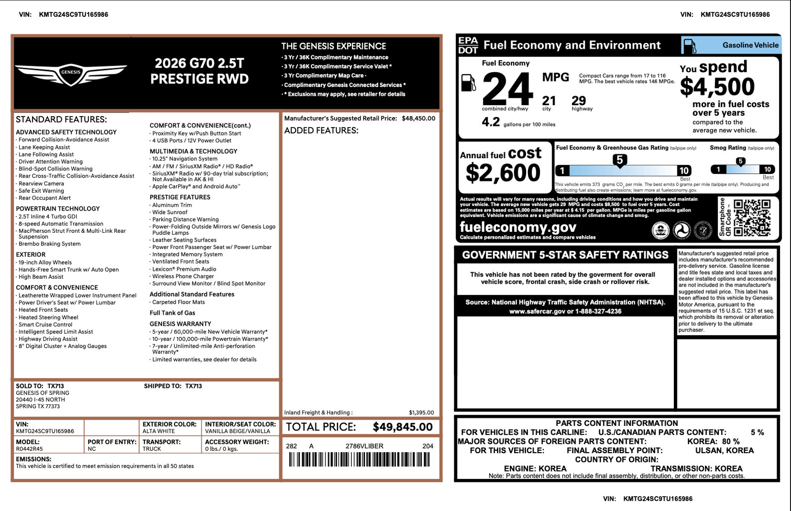 Certified 2026 Genesis G70 2.5T Prestige RWD image 3