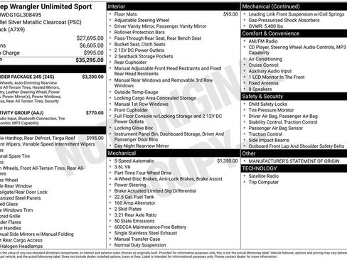 Used 2016 Jeep Wrangler Unlimited Sport w/ Quick Order Package 24S AWD/4WD image 26