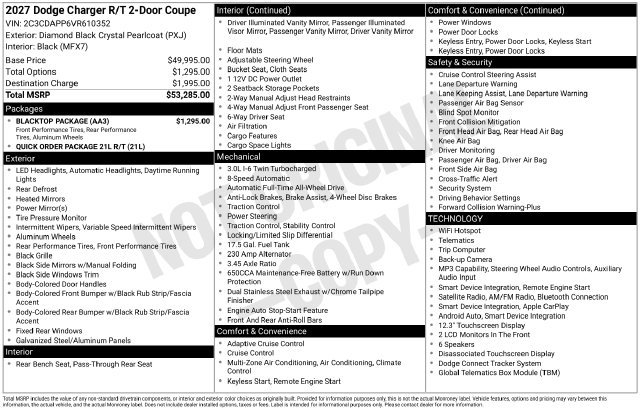 New 2027 Dodge Charger R/T w/ Blacktop Package AWD/4WD image 2