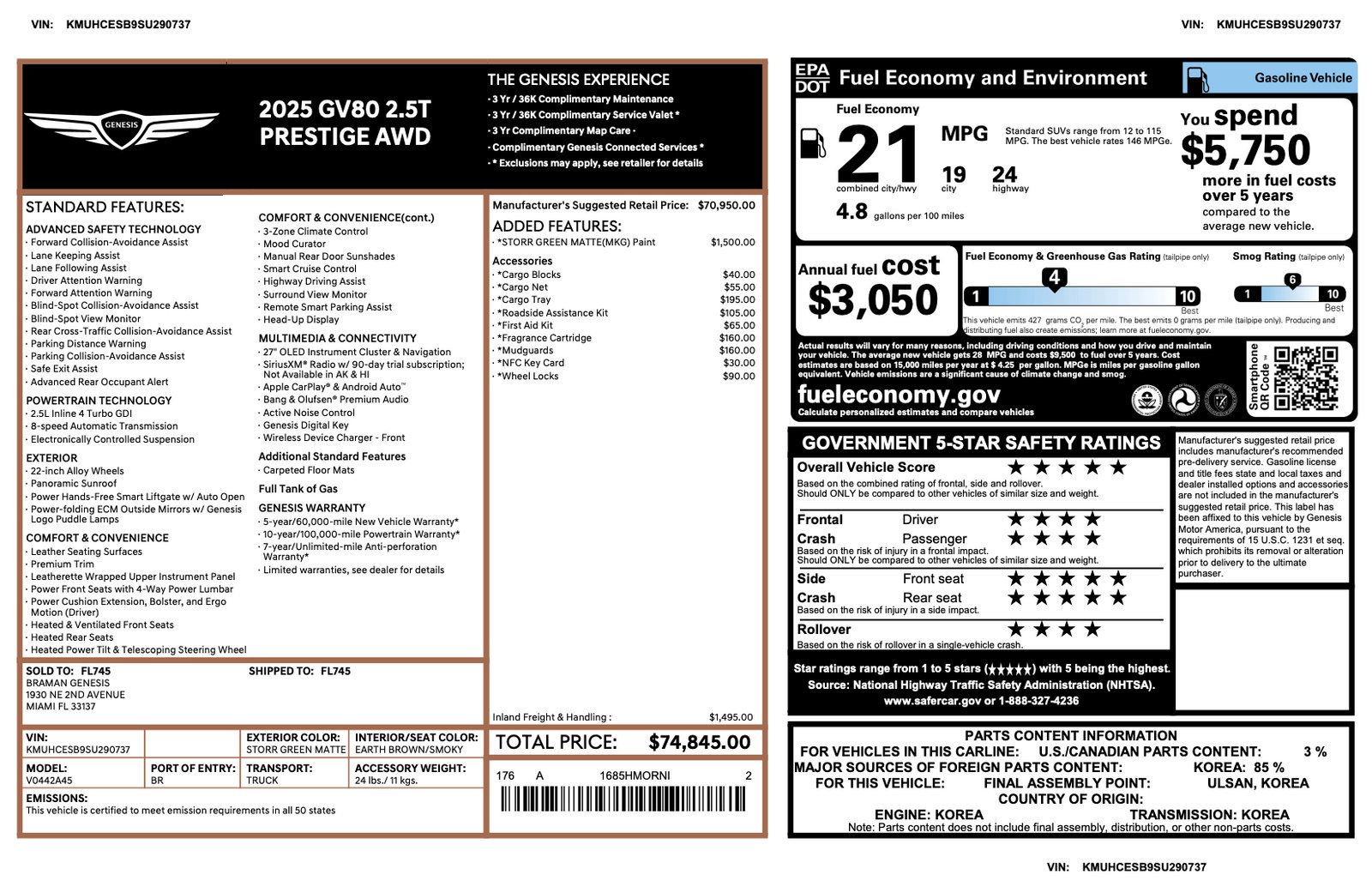 Certified 2025 Genesis GV80 2.5T Prestige AWD/4WD image 3
