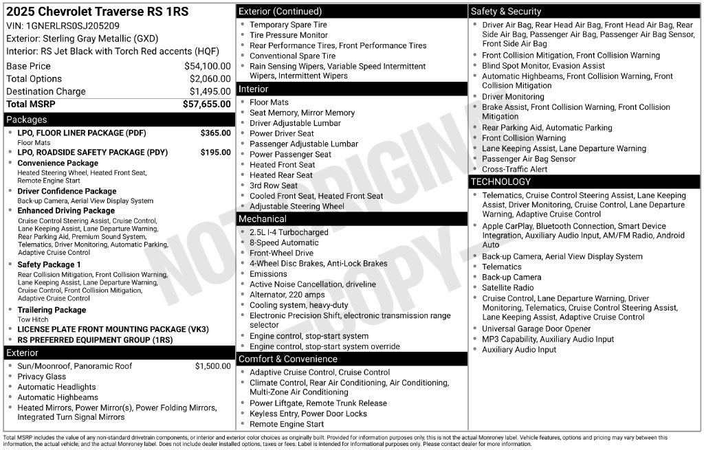 Used 2025 Chevrolet Traverse RS w/ LPO, Floor Liner Package FWD image 12