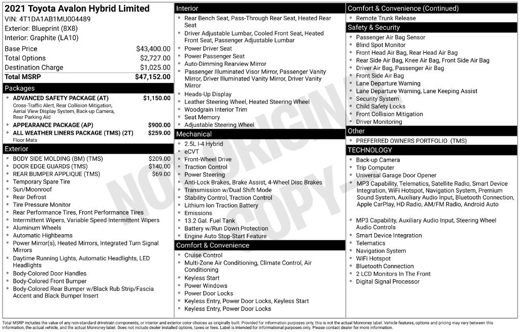 Certified 2021 Toyota Avalon Limited w/ Advanced Safety Package FWD image 24