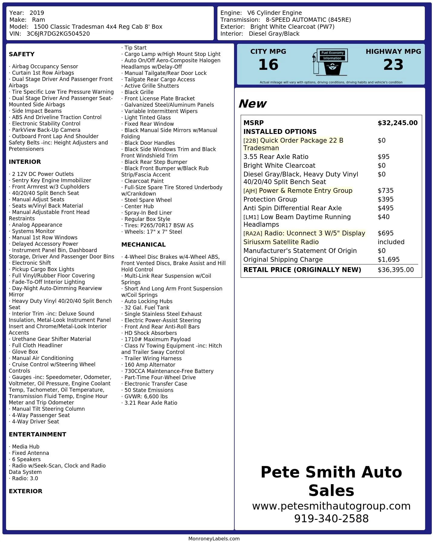 Used 2019 RAM 1500 Tradesman w/ Power & Remote Entry Group AWD/4WD image 2