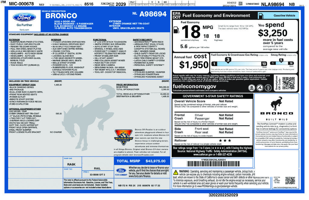 Used 2022 Ford Bronco Black Diamond AWD/4WD image 2