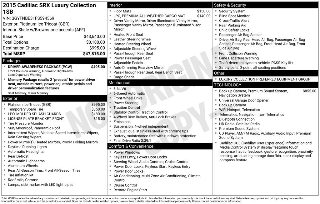 Used 2015 Cadillac SRX Luxury w/ Driver Awareness Package FWD image 24