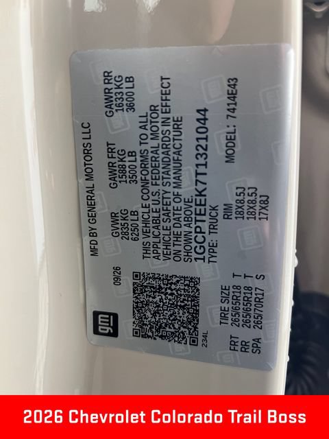 New 2026 Chevrolet Colorado Trail Boss AWD/4WD image 27