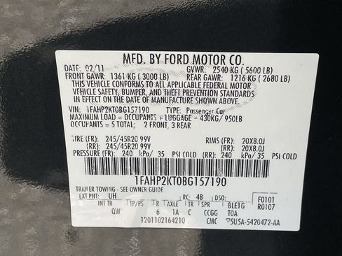 Used 2011 Ford Taurus SHO w/ 401A Rapid Spec Order Code AWD/4WD image 31