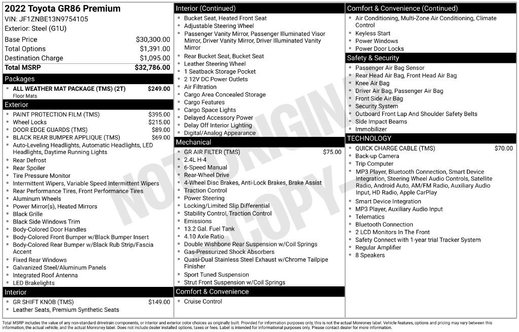 Used 2022 Toyota GR86 Premium w/ ALL Weather Mat Package (TMS) RWD image 5