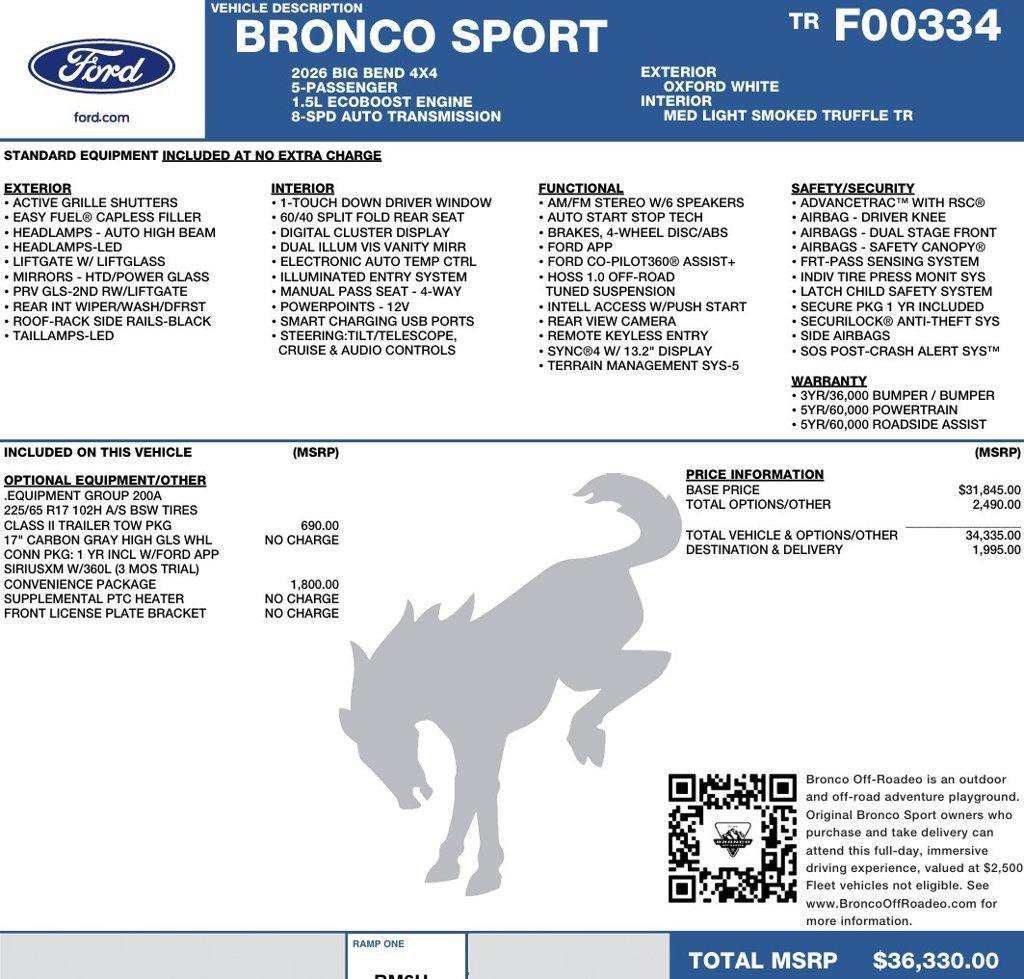 New 2026 Ford Bronco Sport Big Bend w/ Convenience Package AWD/4WD image 2