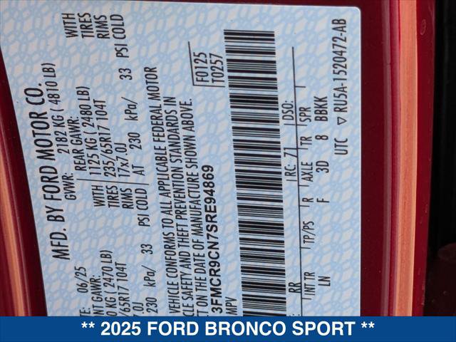 New 2025 Ford Bronco Sport Outer Banks w/ Sasquatch Outer Banks Package AWD/4WD image 22