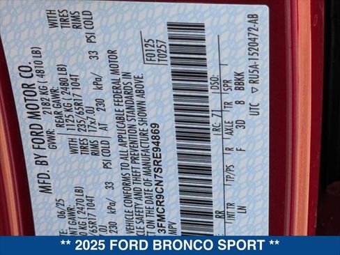 New 2025 Ford Bronco Sport Outer Banks w/ Sasquatch Outer Banks Package image 22