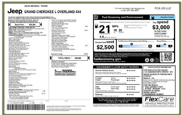 Used 2025 Jeep Grand Cherokee L Overland w/ Advanced Protech Group III AWD/4WD image 4