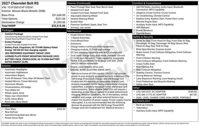 New 2027 Chevrolet Bolt RS FWD image 15