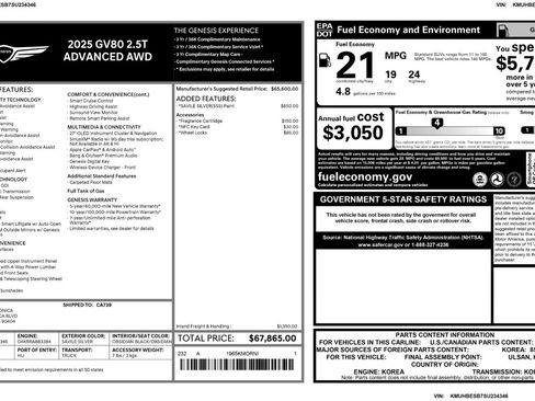 Used 2025 Genesis GV80 2.5T Advanced image 62