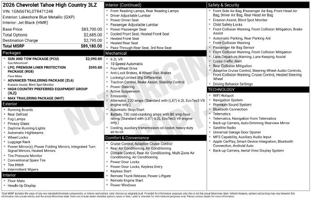 New 2026 Chevrolet Tahoe High Country w/ Sun And Tow Package AWD/4WD image 4