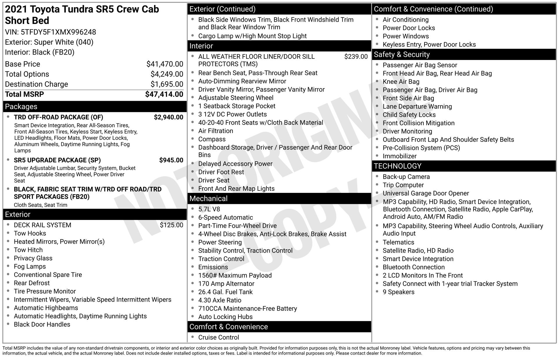 Used 2021 Toyota Tundra SR5 w/ TRD Off-Road Package AWD/4WD image 15
