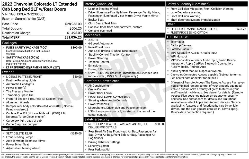 Used 2022 Chevrolet Colorado LT w/ Fleet Safety Package RWD image 19