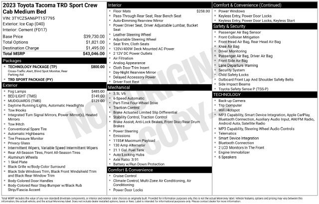 Used 2023 Toyota Tacoma TRD Sport w/ Technology Package AWD/4WD image 22